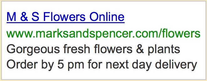 Anzeige für M & S Flowers Online mit Lieferdetails