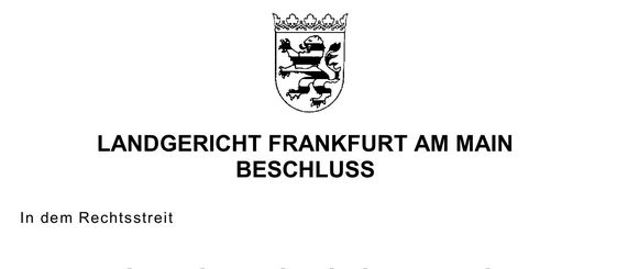 Kopfzeile eines Beschlusses vom Landgericht Frankfurt am Main mit Wappen