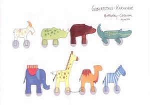Bunte Zeichnungen von Tierfiguren für einen Geburtstagszug