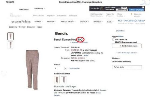 Screenshot einer Produktseite für Bench Damen Hose